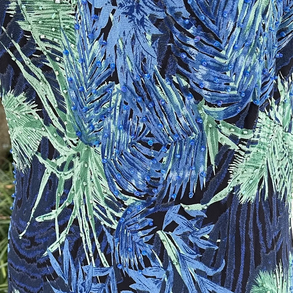 Vintage Eva Blue Y2K Tropical Beaded Midi Dress - Picture 3 of 5